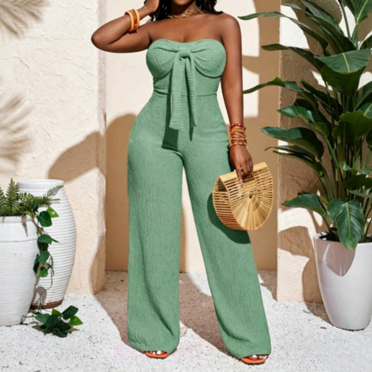 👗 PROMO -50%🔥Combinaison Femme Bustier Sans Bretelles Taille Haute Jambe Large – Tissu Texturé Respirant Sophistiqué, Nœud Avant Féminin Moderne, Coupe Fluide Liberté Mouvement · 4 Coloris · XS-XL ✨