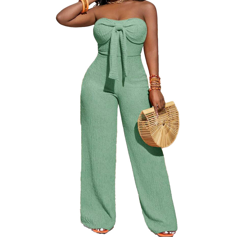 👗🔥 PROMO -50% ! Combinaison Femme Bustier Sans Bretelles Taille Haute Jambe Large – Tissu Texturé Respirant Sophistiqué, Nœud Avant Féminin Moderne, Coupe Fluide Liberté Mouvement · 4 Coloris · XS-XL ✨