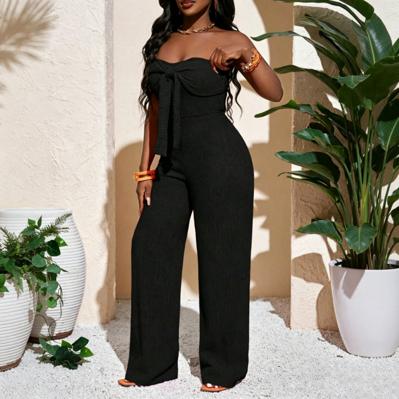 👗🔥 PROMO -50% ! Combinaison Femme Bustier Sans Bretelles Taille Haute Jambe Large – Tissu Texturé Respirant Sophistiqué, Nœud Avant Féminin Moderne, Coupe Fluide Liberté Mouvement · 4 Coloris · XS-XL ✨