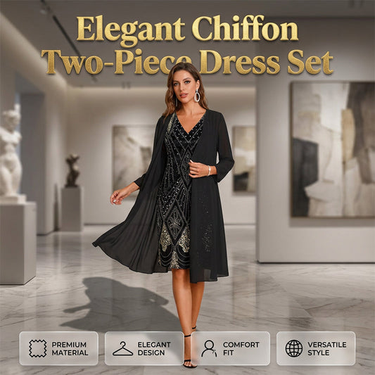 🔥Offre à durée limitée – Ensemble 2 pièces pour femme : robe imprimée à manches longues et cardigan