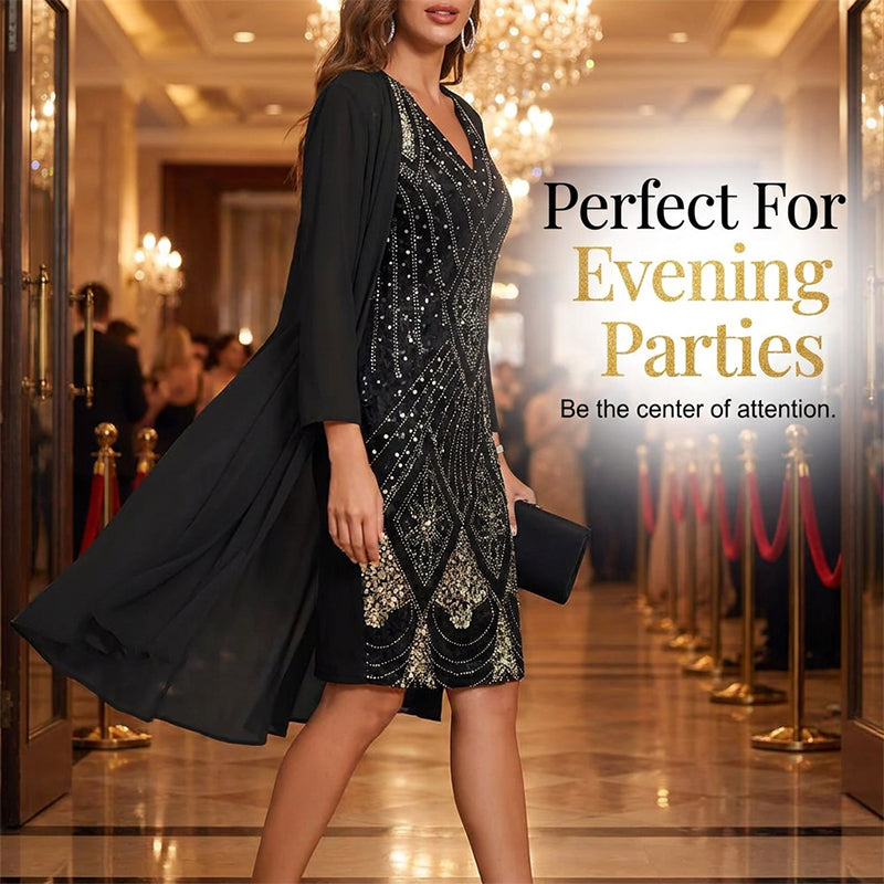 🔥Offre à durée limitée – Ensemble 2 pièces pour femme : robe imprimée à manches longues et cardigan