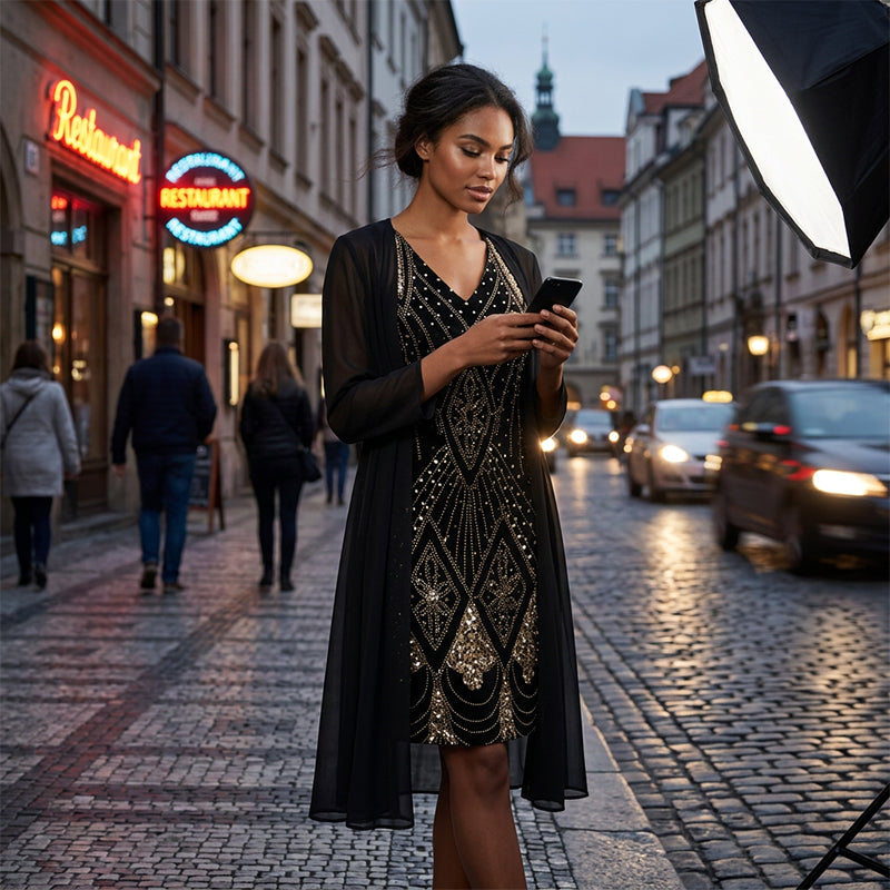 🔥Offre à durée limitée – Ensemble 2 pièces pour femme : robe imprimée à manches longues et cardigan
