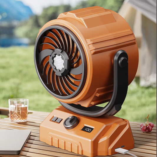 🌀Ventilateur Camping Turbo 100 Vitesses🔥Oscillation 270° Rafraîchissement Large Angle, Batterie Lithium Chargeur Urgence LED 3 Niveaux, Suspension Crochet Table Plafond Polyvalent · Vert & Orange ✨