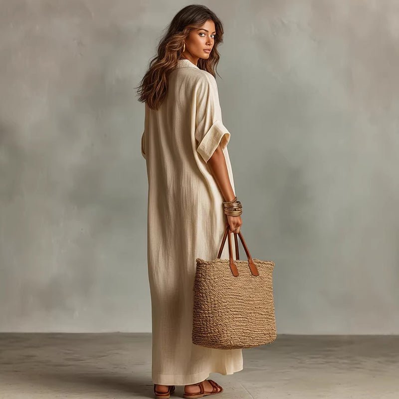 🔥🌿 PROMO MI-SAISON -50% JUSQU'À ÉPUISEMENT ! Robe Maxi Unie Femme – Coupe Fluide Minimaliste, 8 Coloris, Tailles S-2XL, Lavable Machine, Idéale Quotidien & Sorties ✨