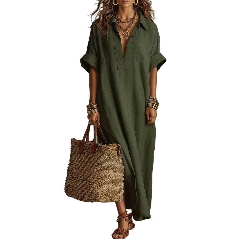 🔥🌿 PROMO MI-SAISON -50% JUSQU'À ÉPUISEMENT ! Robe Maxi Unie Femme – Coupe Fluide Minimaliste, 8 Coloris, Tailles S-2XL, Lavable Machine, Idéale Quotidien & Sorties ✨