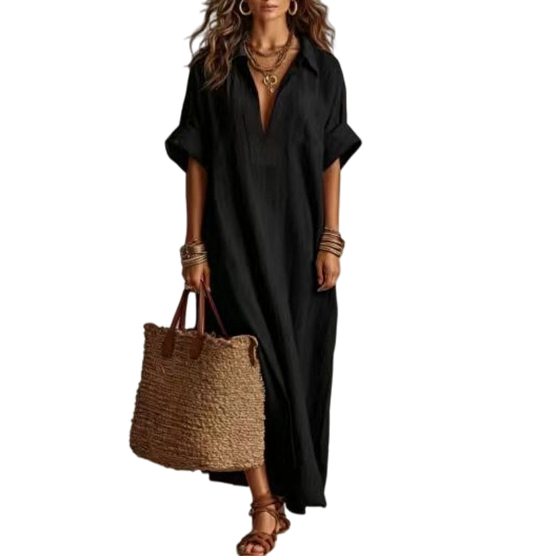 🔥🌿 PROMO MI-SAISON -50% JUSQU'À ÉPUISEMENT ! Robe Maxi Unie Femme – Coupe Fluide Minimaliste, 8 Coloris, Tailles S-2XL, Lavable Machine, Idéale Quotidien & Sorties ✨