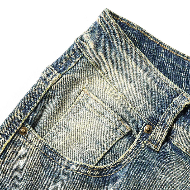👖 50% DE RÉDUCTION 💥 Jean stretch jambes évasées homme – Effet usé, lavage vintage & patchwork – Denim confortable, look streetwear rétro – parfait pour un style décontracté ou affirmé ✨