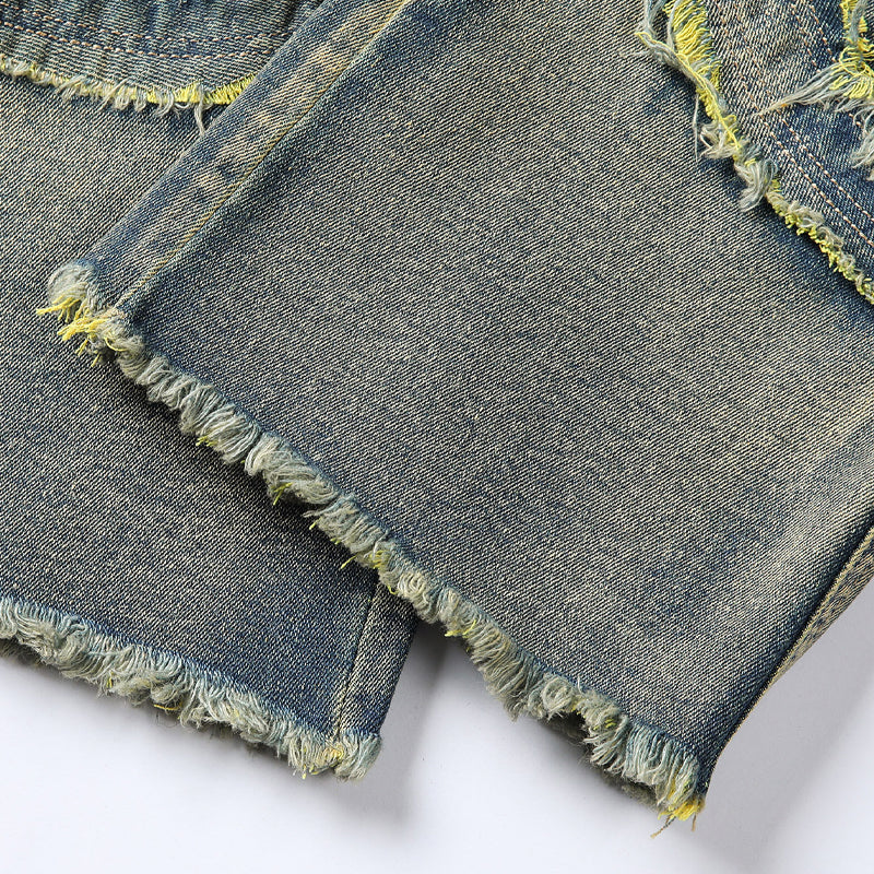 👖 50% DE RÉDUCTION 💥 Jean stretch jambes évasées homme – Effet usé, lavage vintage & patchwork – Denim confortable, look streetwear rétro – parfait pour un style décontracté ou affirmé ✨