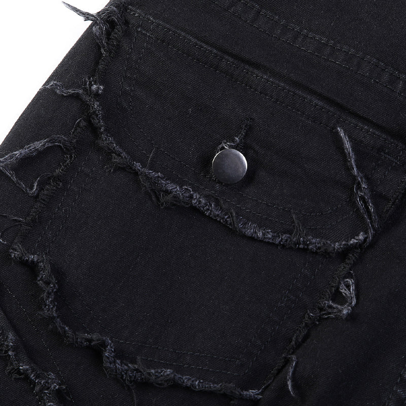 👖 50% DE RÉDUCTION 💥 Jean stretch jambes évasées homme – Effet usé, lavage vintage & patchwork – Denim confortable, look streetwear rétro – parfait pour un style décontracté ou affirmé ✨
