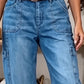 📢 PROMO FLASH 50%👖 Pantalon Jean Court Extensible Femme – Coupe Barrel Décontractée, Taille Mi-Haute, Poches Multiples, 2 Coloris, Tailles S-3XL, Idéal Quotidien ✨