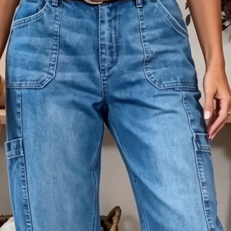 📢 PROMO FLASH 50%👖 Pantalon Jean Court Extensible Femme – Coupe Barrel Décontractée, Taille Mi-Haute, Poches Multiples, 2 Coloris, Tailles S-3XL, Idéal Quotidien ✨