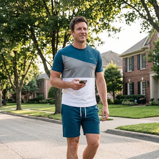 ⏰Ensemble T-shirt et short à blocs de couleur pour homme