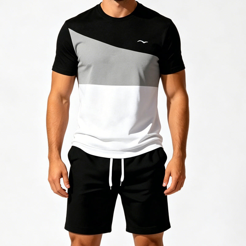 📢📢50% OFF !! ⏰Men Color-Block T-Shirt and Shorts Set
