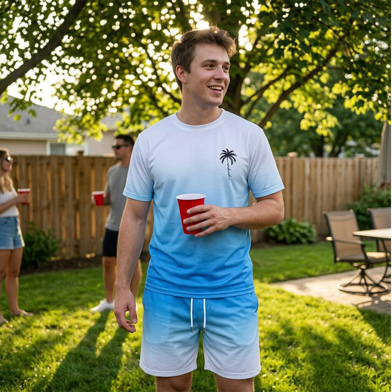 📢📢 -50% !! ⏰ Ensemble T-Shirt Manches Courtes et Short Dégradé Homme