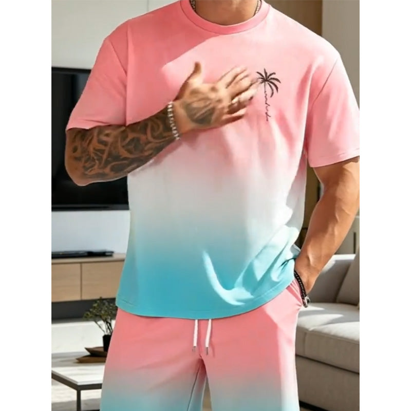 📢📢 -50% !! ⏰ Ensemble T-Shirt Manches Courtes et Short Dégradé Homme