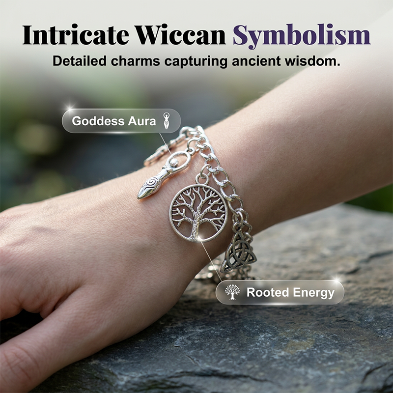 ✨50 % DE RÉDUCTION📿 Bracelet rétro païen | Pendentif aux symboles wiccan · Métal vintage · Polyvalent au quotidien · Signification spirituelle | À porter au quotidien