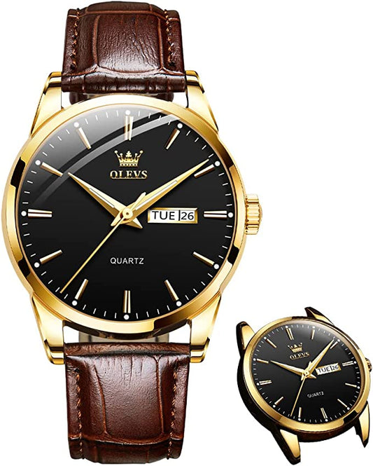 ⌚✨ PROMO -50% ! Montre Homme Classique Cuir – Mouvement Quartz Fiable, Verre Minéral Durci, Aiguilles Lumineuses Dorées, Fenêtre Date, Étanche 30m · 5 Coloris · Cadran 39mm 🎁