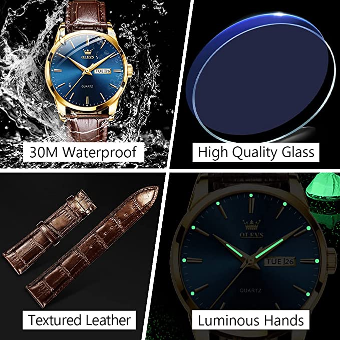 ⌚✨ PROMO -50% ! Montre Homme Classique Cuir – Mouvement Quartz Fiable, Verre Minéral Durci, Aiguilles Lumineuses Dorées, Fenêtre Date, Étanche 30m · 5 Coloris · Cadran 39mm 🎁