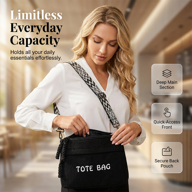 🎁2026 New Arrivals 60% OFF💥Women's Vintage Large-Capacity Crossbody Bag – Ribbed Fabric, Multi-Zip, Geometric Strap 🌿