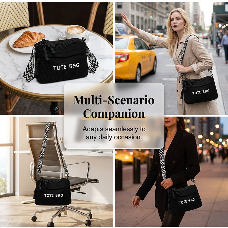 🎁2026 New Arrivals 60% OFF💥Women's Vintage Large-Capacity Crossbody Bag – Ribbed Fabric, Multi-Zip, Geometric Strap 🌿