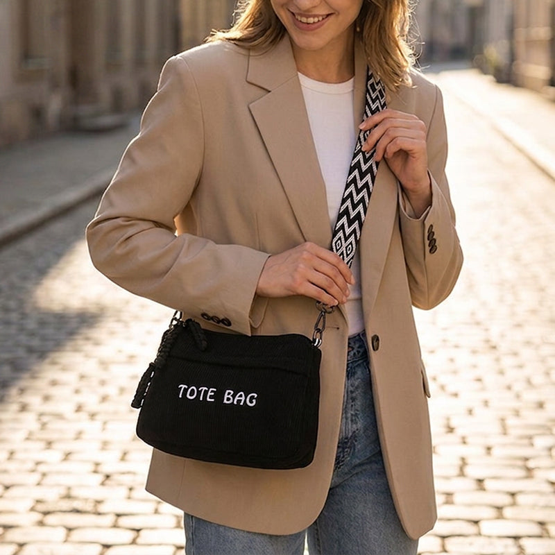 🎁2026 New Arrivals 60% OFF💥Women's Vintage Large-Capacity Crossbody Bag – Ribbed Fabric, Multi-Zip, Geometric Strap 🌿