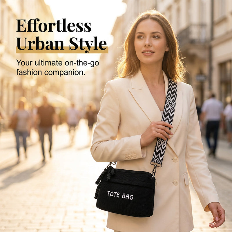 🎁2026 New Arrivals 60% OFF💥Women's Vintage Large-Capacity Crossbody Bag – Ribbed Fabric, Multi-Zip, Geometric Strap 🌿