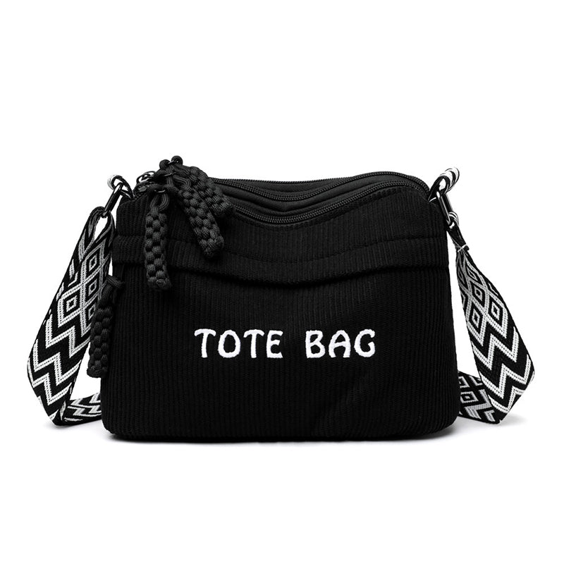 🎁2026 New Arrivals 60% OFF💥Women's Vintage Large-Capacity Crossbody Bag – Ribbed Fabric, Multi-Zip, Geometric Strap 🌿