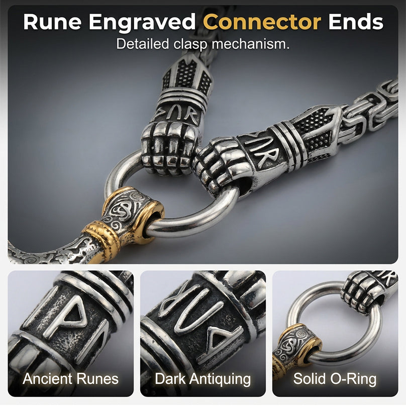 ⚡🔥 PROMO FLASH 50% ! Collier Marteau Thor Viking – Chaîne Byzantine Acier Inoxydable, Pendentif Mjolnir Bicolore, Runes Gravées, 60-70cm, Argent ou Or, Idéal Look Nordique & Mystique 💪✨