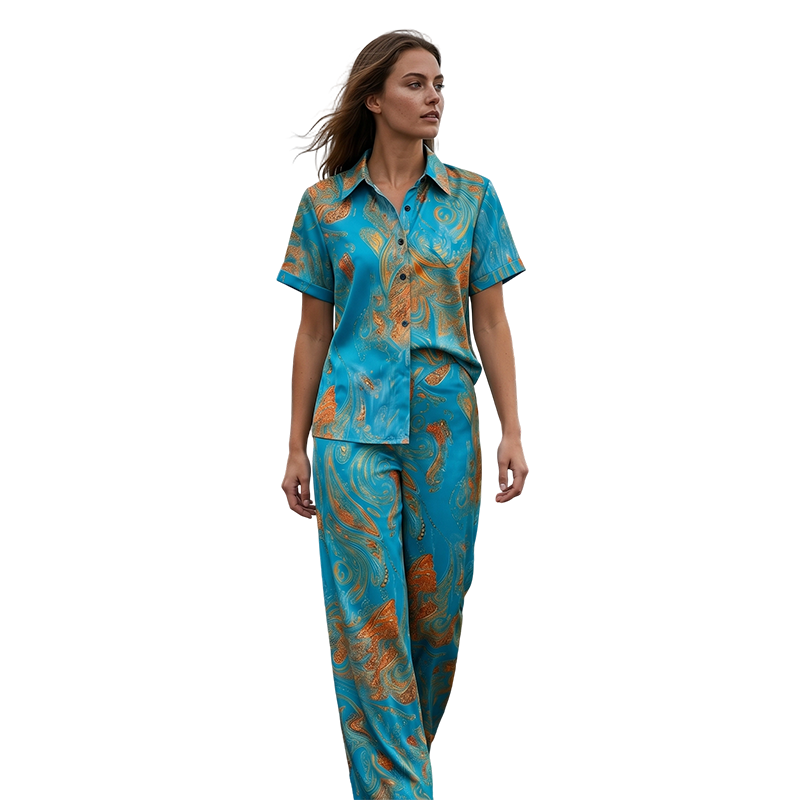 👗 PROMO LIMITÉE 50% DE RÉDUCTION ! ✨ Ensemble Top Manches Courtes & Pantalon Femme – Imprimé Accrocheur, Poches Latérales, Tissu Doux 🌿