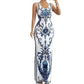 🏺 Robe longue fluide – Imprimé porcelaine bleue & blanc revisité, coupe classique intemporelle✨