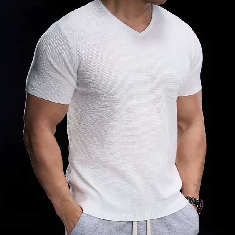 👕☀️ PROMO FLASH 50% ! T-Shirt en Maille Col V Respirant Homme – Léger, Coupe Décontractée, 4 Coloris, Tailles M-XL, Idéal Sport & Quotidien ✨