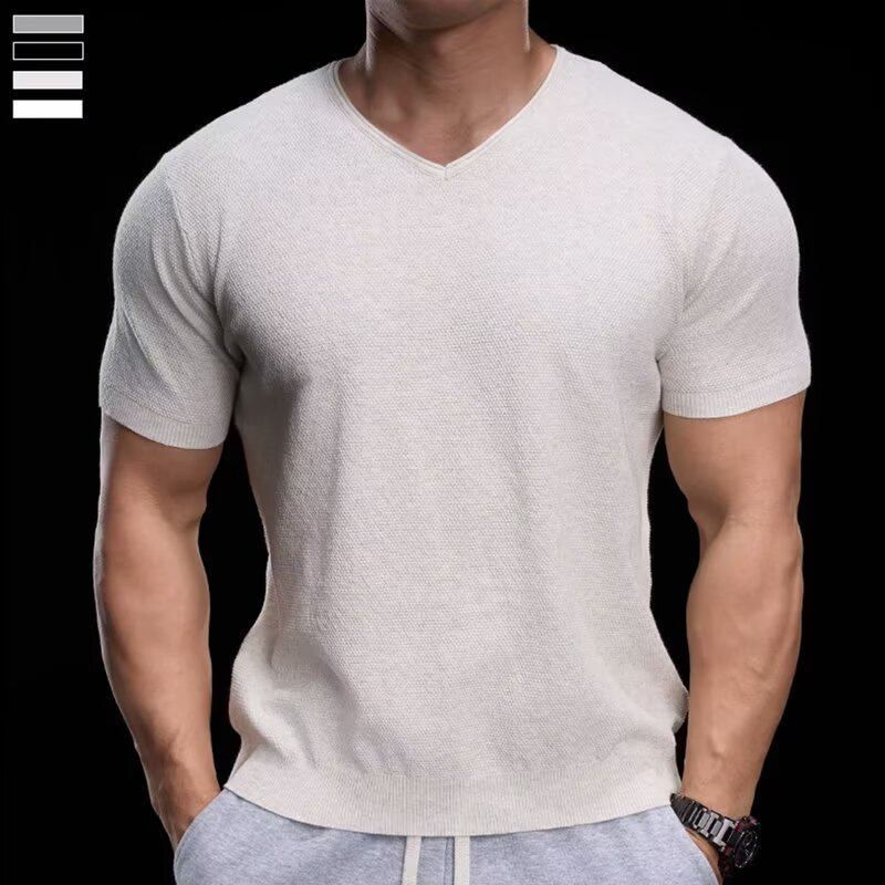 👕☀️ PROMO FLASH 50% ! T-Shirt en Maille Col V Respirant Homme – Léger, Coupe Décontractée, 4 Coloris, Tailles M-XL, Idéal Sport & Quotidien ✨