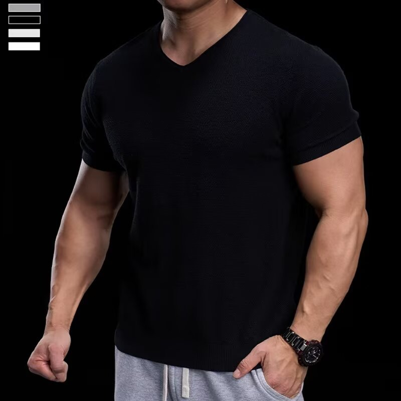 👕☀️ PROMO FLASH 50% ! T-Shirt en Maille Col V Respirant Homme – Léger, Coupe Décontractée, 4 Coloris, Tailles M-XL, Idéal Sport & Quotidien ✨