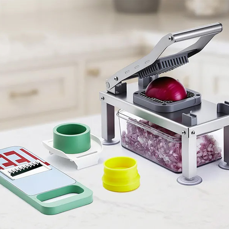 🔪✨ PROMO FLASH 50% ! Hachoir Multifonction 9 Lames avec Bac de Rangement 1650ml – Lames Inox 420, Coupe en Dés & Julienne, Idéal Cuisine Quotidienne