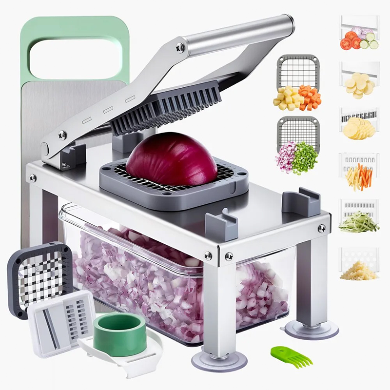 🔪✨ PROMO FLASH 50% ! Hachoir Multifonction 9 Lames avec Bac de Rangement 1650ml – Lames Inox 420, Coupe en Dés & Julienne, Idéal Cuisine Quotidienne
