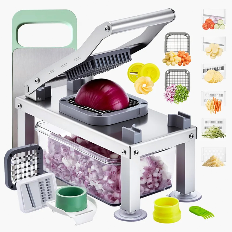 🔪✨ PROMO FLASH 50% ! Hachoir Multifonction 9 Lames avec Bac de Rangement 1650ml – Lames Inox 420, Coupe en Dés & Julienne, Idéal Cuisine Quotidienne