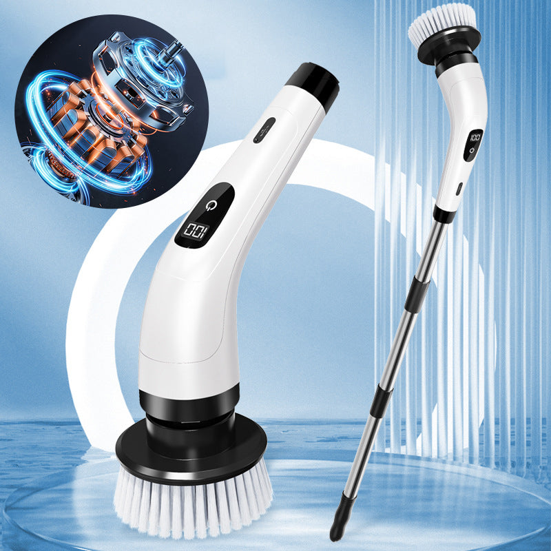 ⚡🛁 Brosse électrique télescopique sans fil – 8 embouts, autonomie longue, atteint plafonds et recoins, pour briller partout 🏡✨