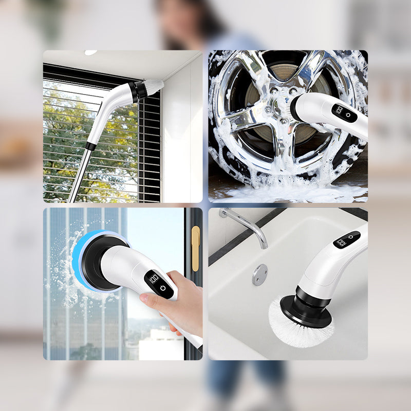 ⚡🛁 Brosse électrique télescopique sans fil – 8 embouts, autonomie longue, atteint plafonds et recoins, pour briller partout 🏡✨
