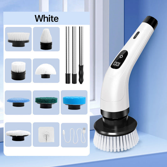 ⚡🛁 Brosse électrique télescopique sans fil – 8 embouts, autonomie longue, atteint plafonds et recoins, pour briller partout 🏡✨