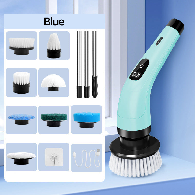 ⚡🛁 Brosse électrique télescopique sans fil – 8 embouts, autonomie longue, atteint plafonds et recoins, pour briller partout 🏡✨