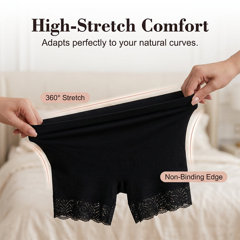 📢🌸 PROMO FLASH -50% ! Short Gainant Taille Haute Femme avec Dentelle – Contrôle Ventre Sans Couture, Anti-Frottement, Tissu Respirant, 4 Coloris, Taille Unique 🔥