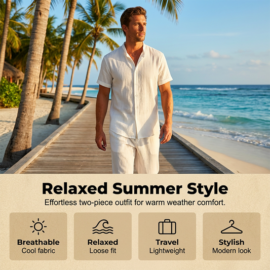 👔🔥 PROMOTION FLASH 50% ! ✨ Ensemble Homme 2 Pièces Texturé – Chemise & Pantalon Décontracté, Coupe Coordonnée & Respirante 🧳