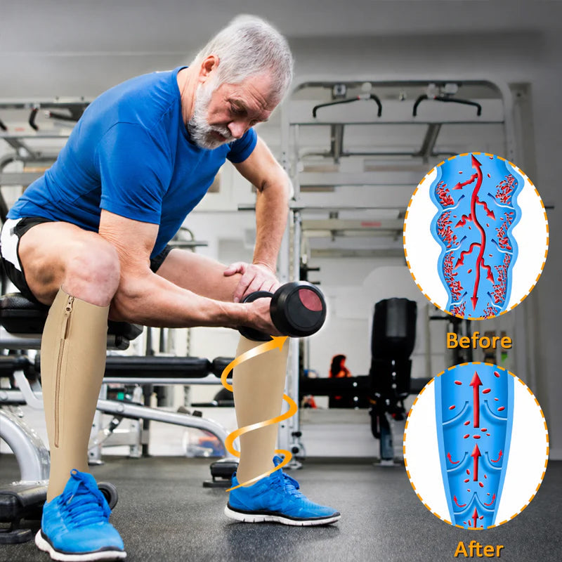 Chaussettes de sport de maintien montant jusqu'aux genoux avec fermeture à glissière