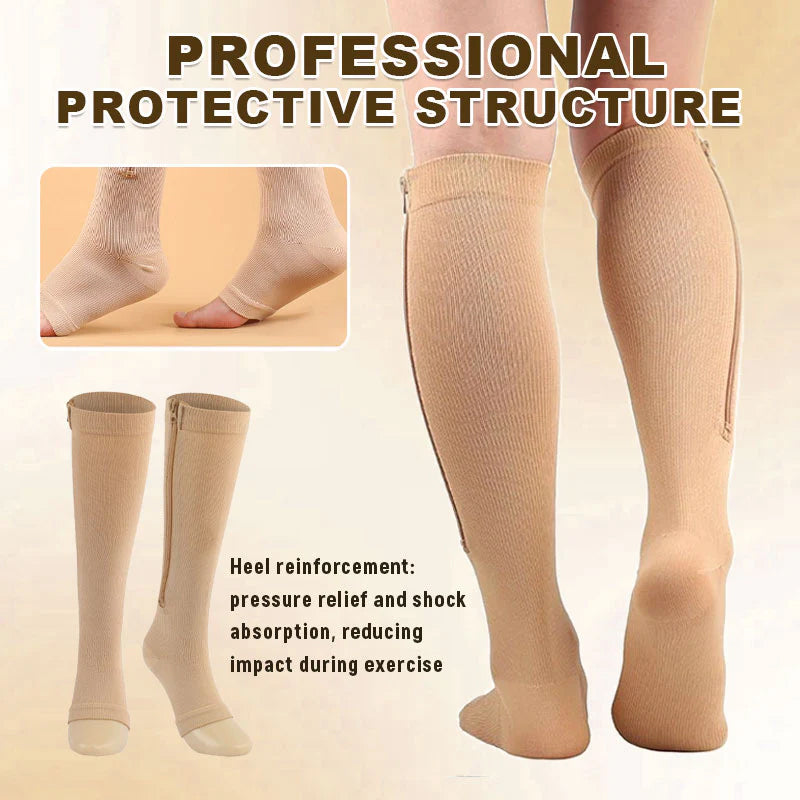 Chaussettes de sport de maintien montant jusqu'aux genoux avec fermeture à glissière