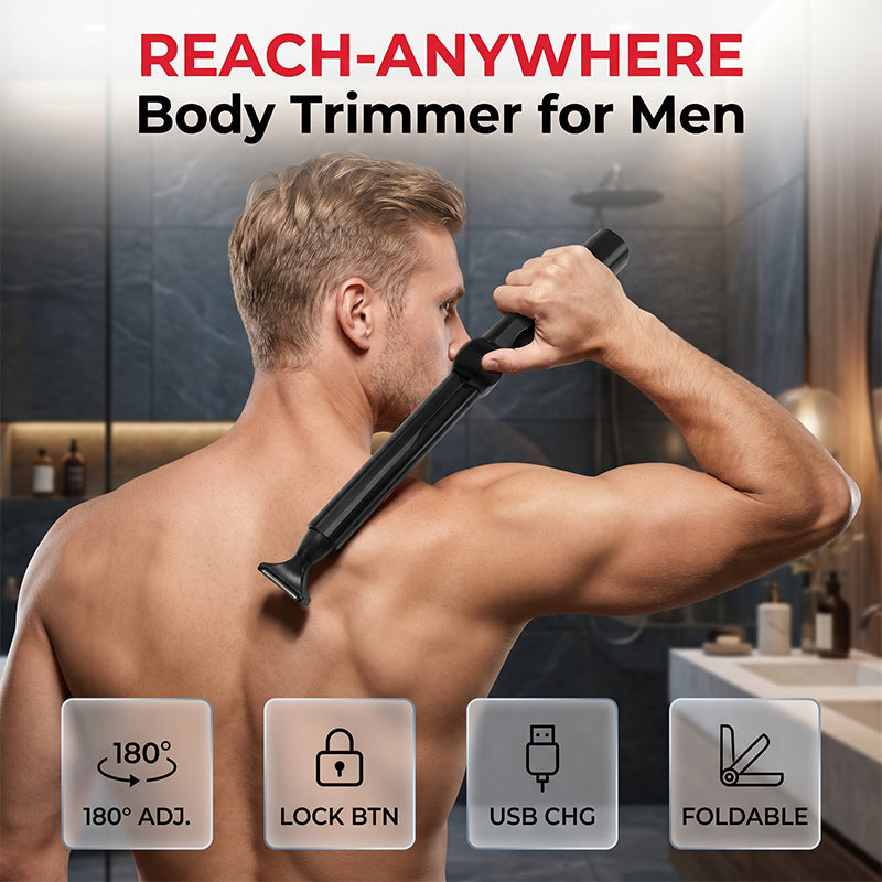 🥳💞 PLUS DE 50 000 EXEMPLAIRES VENDUS ! 🪒💪 50 % DE RÉDUCTION ! Tondeuse pour le corps « Reach-Anywhere » – Manche télescopique, têtes de précision. Tondez vous-même votre dos, votre torse et vos jambes – sans avoir besoin d’aide ! 🧔✨