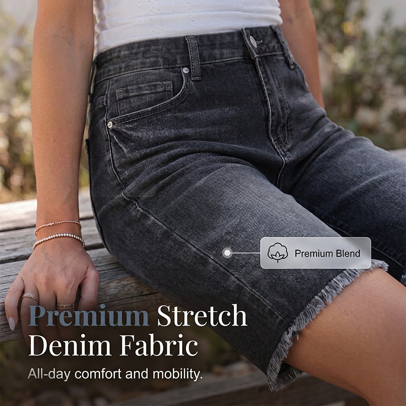 🩳🌸 OFFRE LIMITÉE -50% | Short en Jean Taille Haute Femme – Denim Stretch Confort, Coupe Flatteuse & Franges Bohèmes ✨