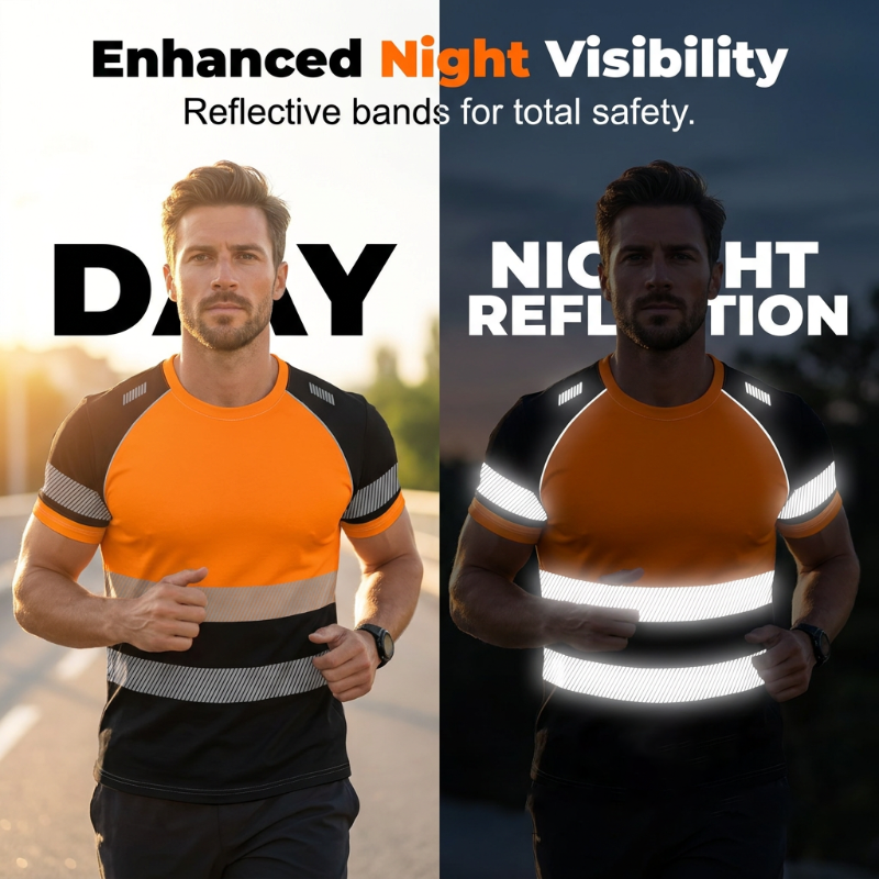 T-shirt de sport haute visibilité pour homme à blocs de couleurs fluorescents