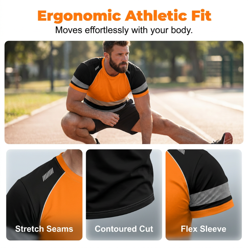 T-shirt de sport haute visibilité pour homme à blocs de couleurs fluorescents