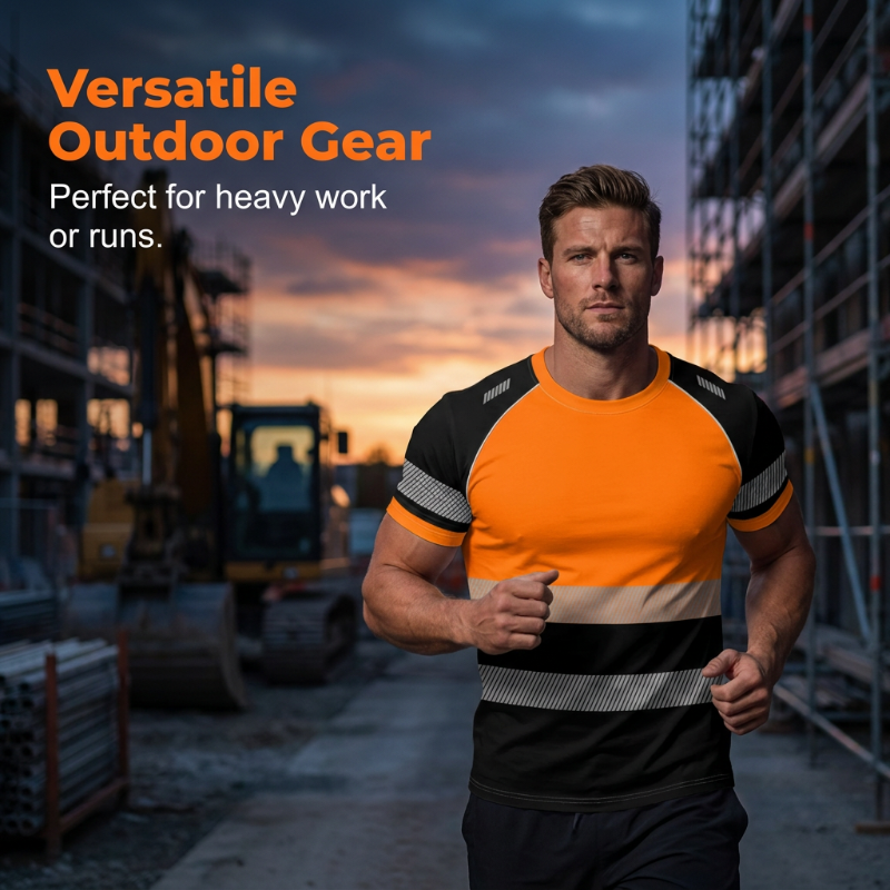 T-shirt de sport haute visibilité pour homme à blocs de couleurs fluorescents