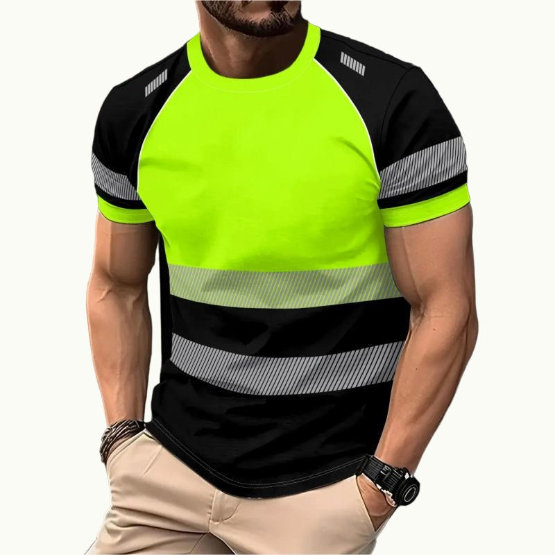 T-shirt de sport haute visibilité pour homme à blocs de couleurs fluorescents